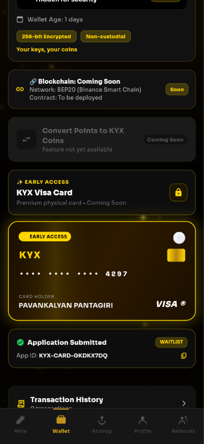 KYX Labs wallet and card